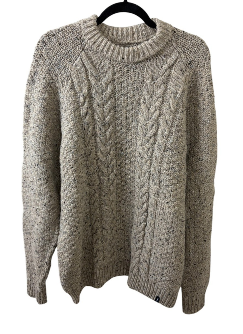 Finisterre Pure New Wool Cable Knit Oat Beige Fisherman Sweater Size Large